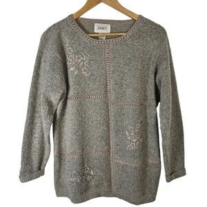 VTG Jenny Womens Medium Embroidered Floral Grannycore Sweater Knit Pullover Top‎